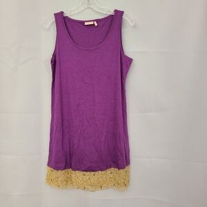 LOGO Purple Layering Tank Top Gold Beaded Lace Trim Sz M